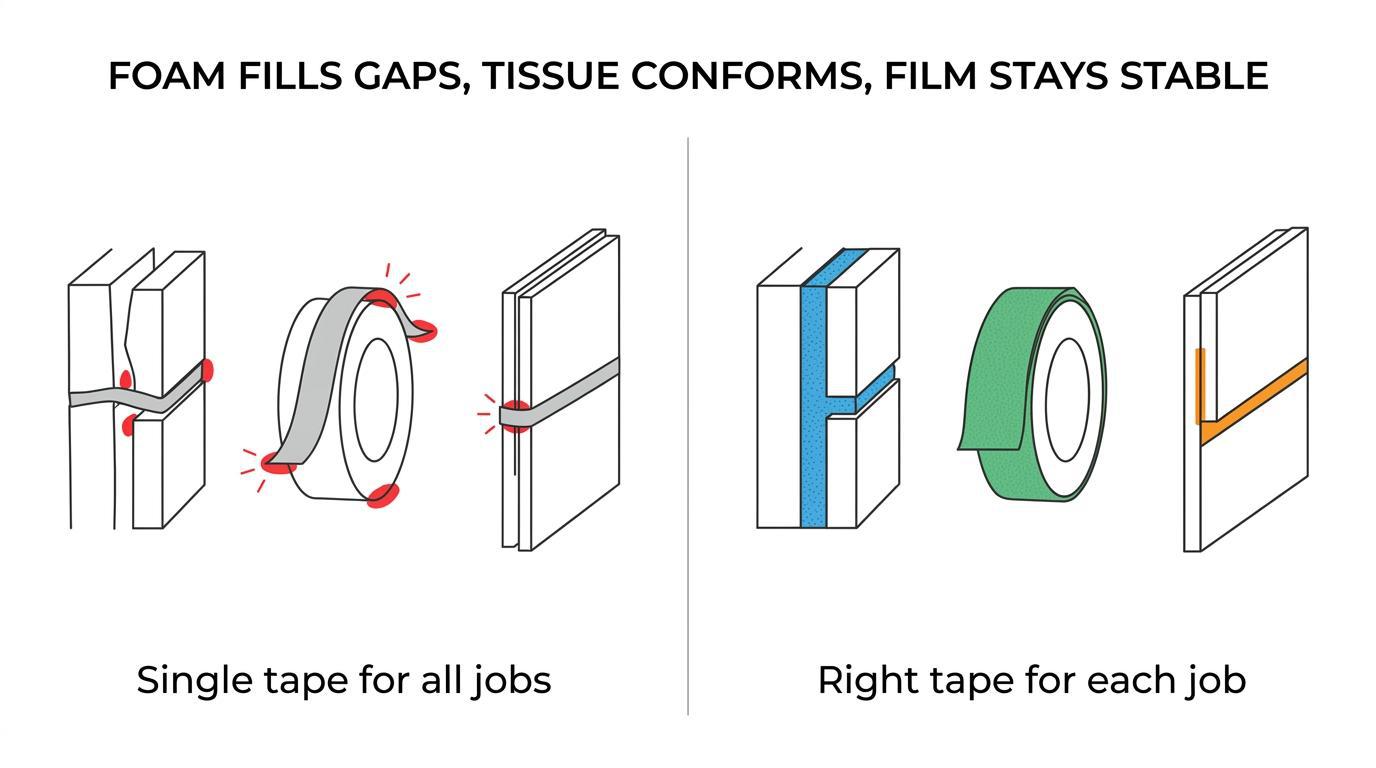 Foam fills gaps, tissue conforms, and film stays stable