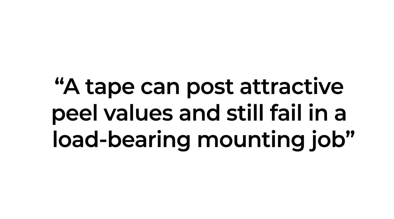Tape with attractive peel values can fail at load-bearing