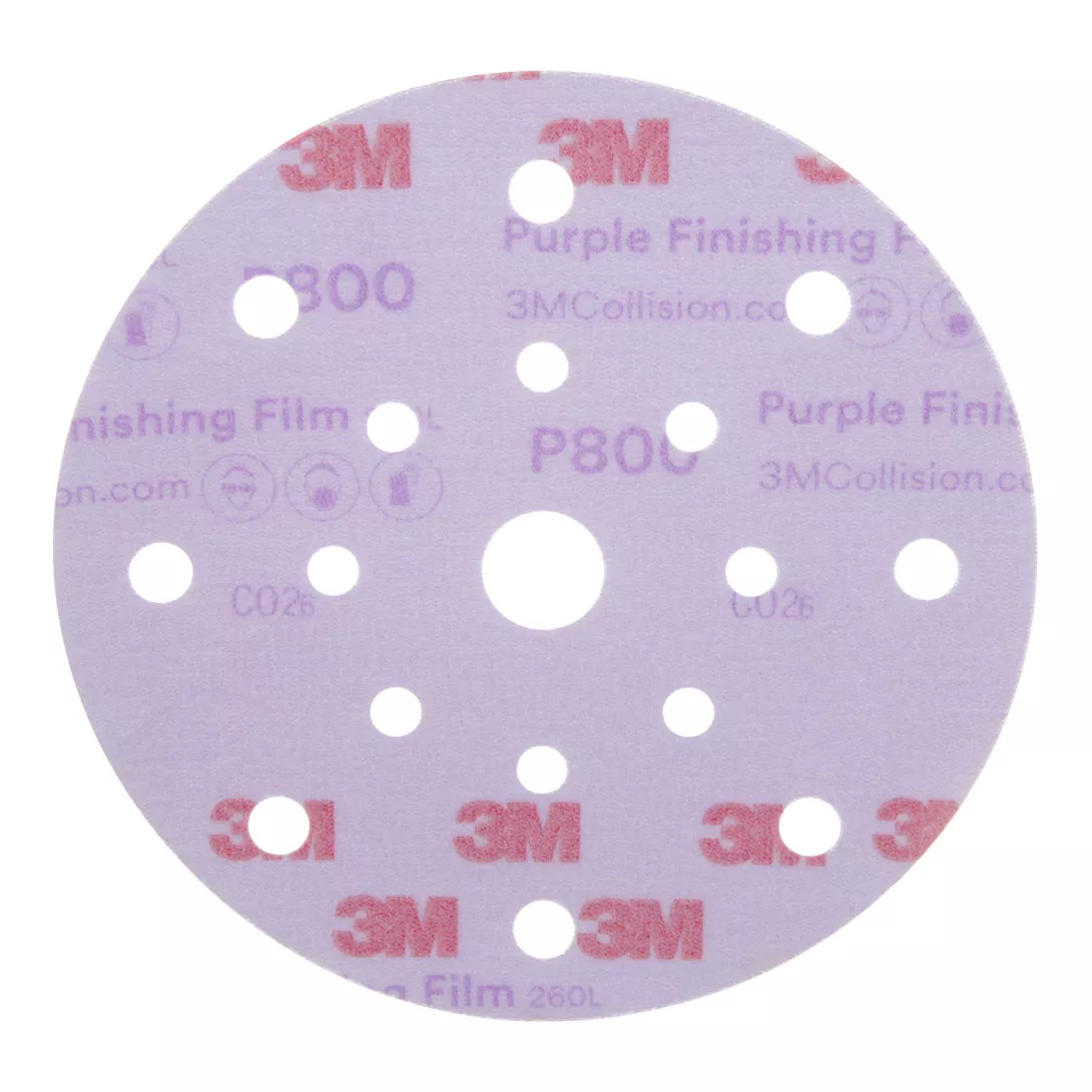 3M™ Hookit™ Purple Finishing Film Abrasive Disc 260L, 34871, 6 in, Dust
Free, P800, 50 discs per carton, 4 cartons per case