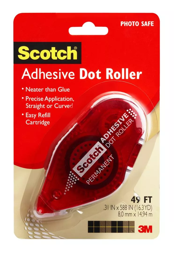 Scotch® Adhesive Dot Roller 6055, .31 in x 49 ft, Red Dispenser