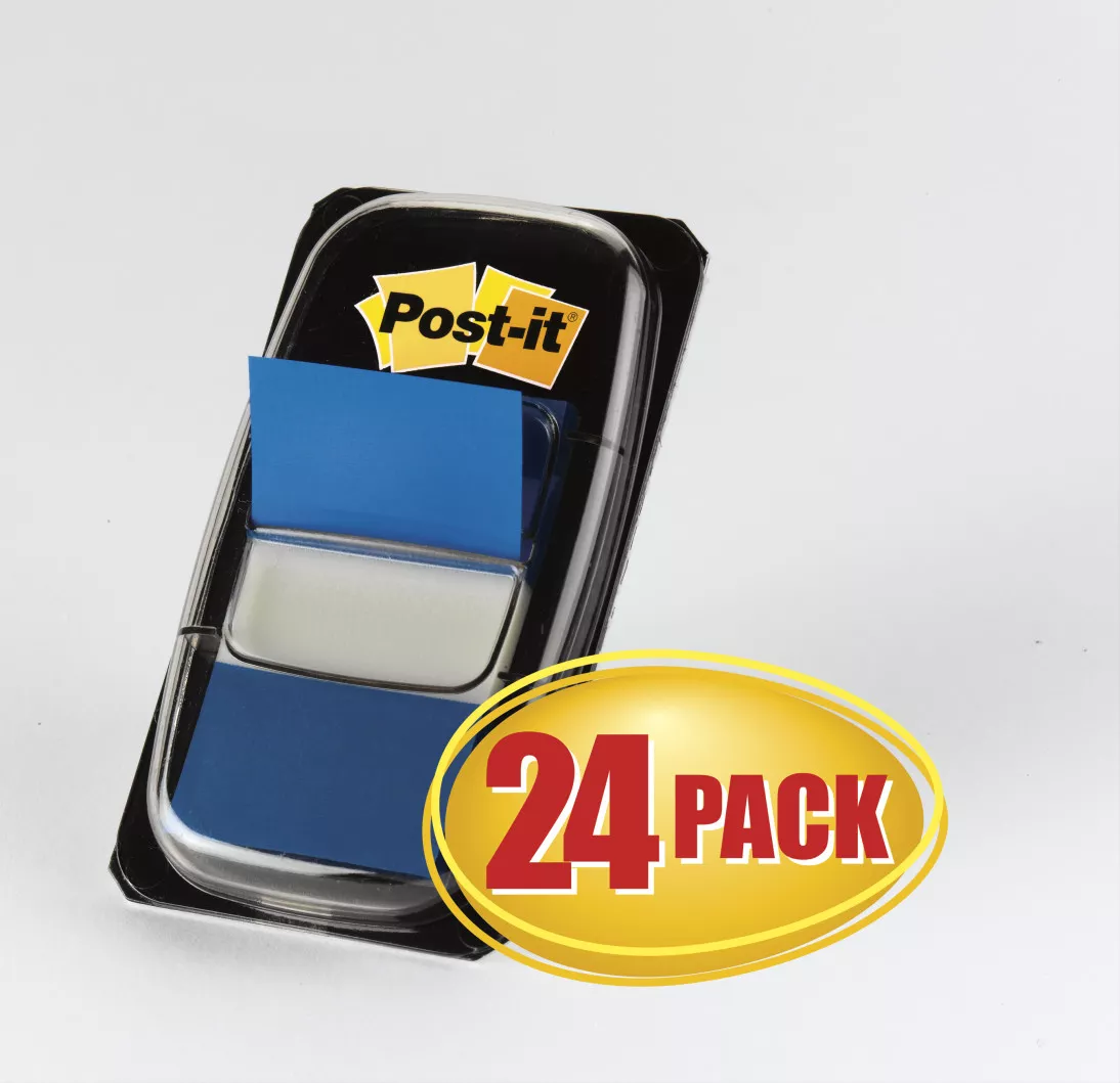 Post-it® Flags 680-2-24, 1 in. x 1.7 in. (25,4 mm x 43,2 mm) Blue 24
dis/pk, 2 pk/cs