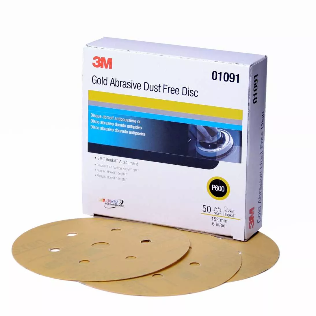 3M™ Hookit™ Gold Disc Dust Free 01091, 6 in, P600 grade, 50 Discs/Carton, 4 Cartons/Case