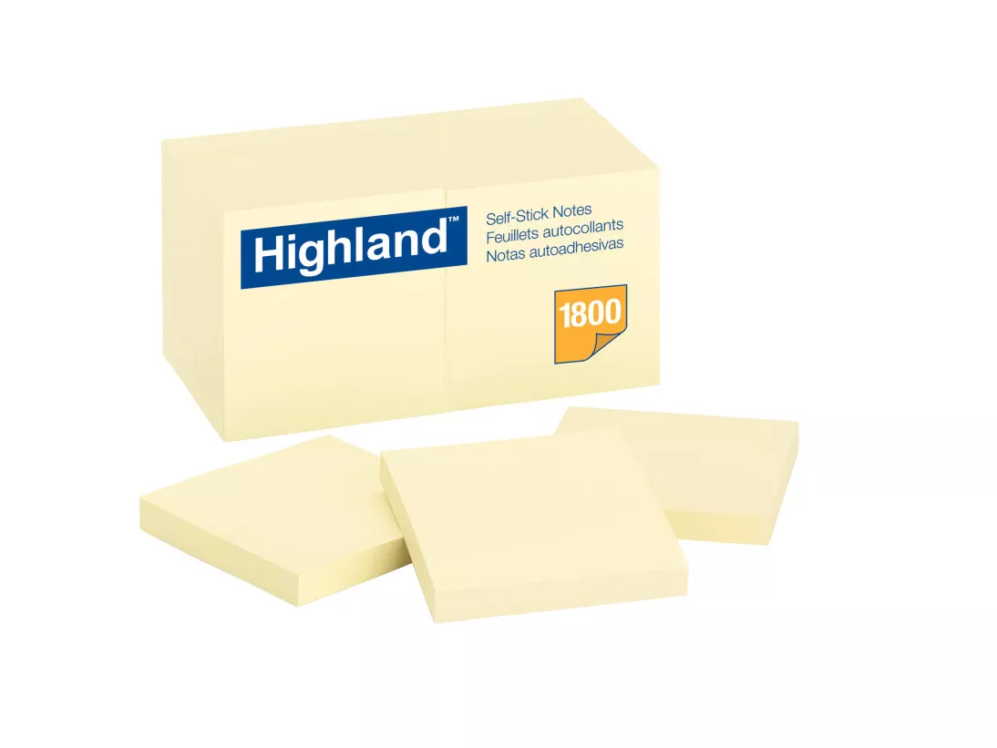 Highland™ Notes 6549-18, 3 in x 3 in (7.62 cm x 7.62 cm) Yellow