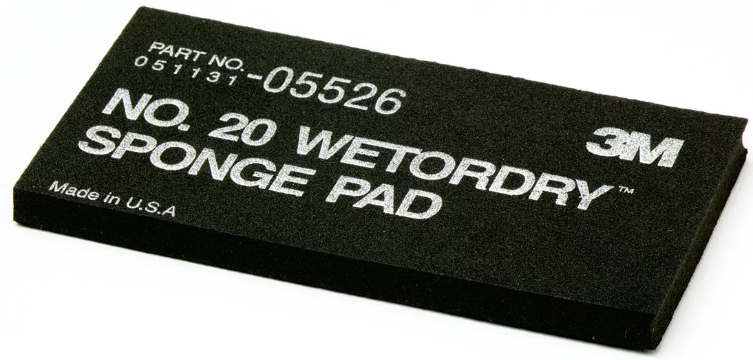 3M™ Wetordry™ Sponge Pad 20, 05526, 5 1/2 x 2-3/4 in x 3/8 in, 5 sponges
per carton, 10 cartons per case