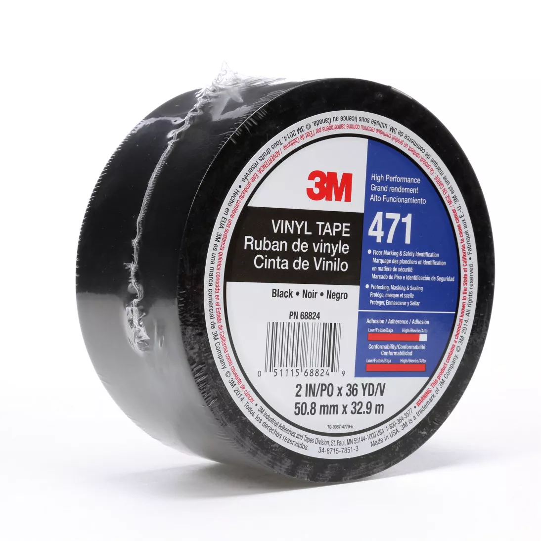 3M™ Vinyl Tape 471, Black, 1 in x 36 yd, 5.2 mil, 36 rolls per case,
Individually Wrapped Conveniently Packaged
