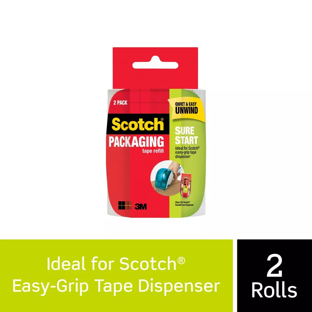 Scotch® Sure Start Shipping Packaging Tape DP-1000-RR-2, 1.88 in x 900
in (48 mm x 22,8 m) 2 Pack