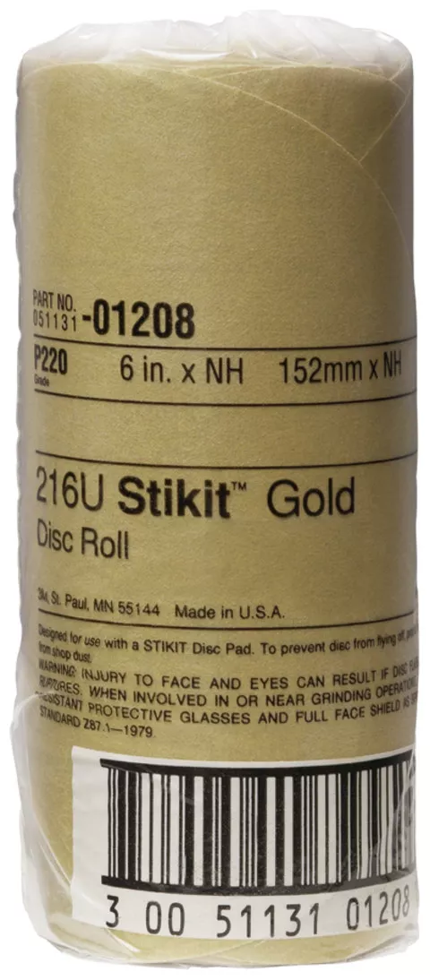 3M™ Stikit™ Gold Disc Roll, 01208, 6 in, P220, 75 discs per roll, 12
rolls per case