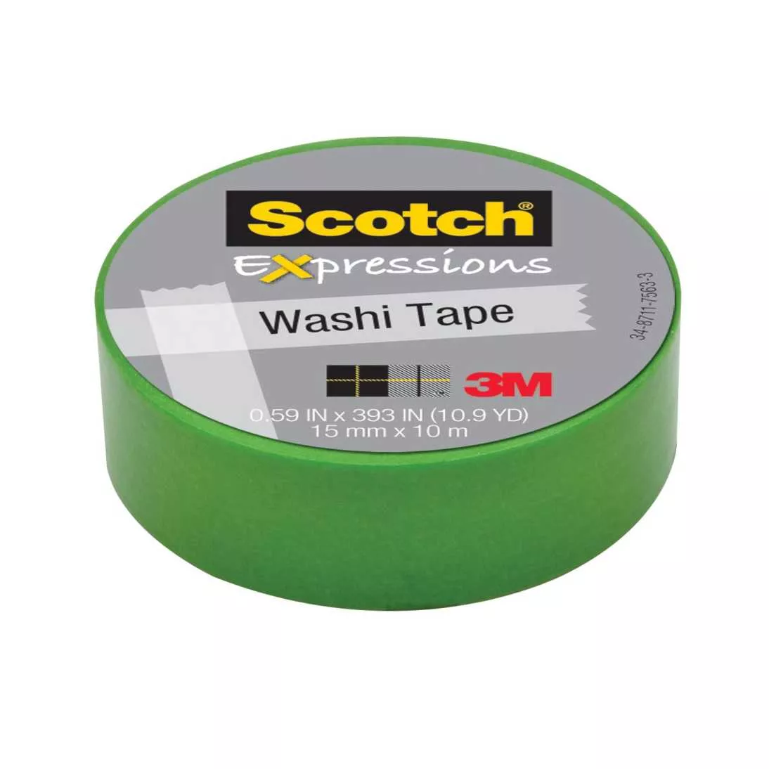 Scotch® Expressions Washi Tape C314-GRN, .59 in x 393 in (15 mm x 10 m)
Green
