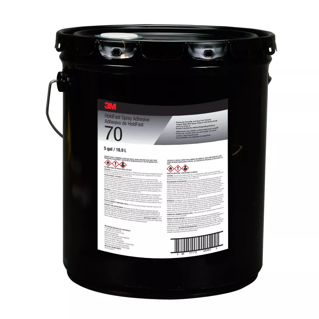 3M™ HoldFast 70 Adhesive, Clear, 5 Gallon Drum (Pail)