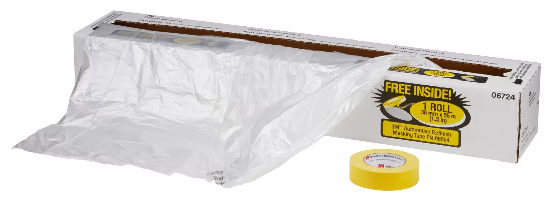 3M™ Plastic Sheeting with 388N Yellow Masking Tape (36 mm), 06724, 16 ft
x 400 ft, 1 per case