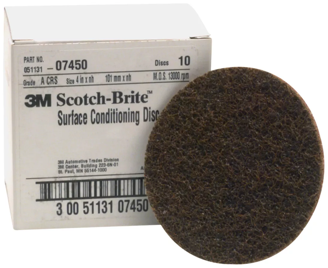 Scotch-Brite™ Surface Conditioning Disc, 07450, SC-DH, A/O Coarse, 4 in
x NH, 10/Carton, 4 Cartons/Case