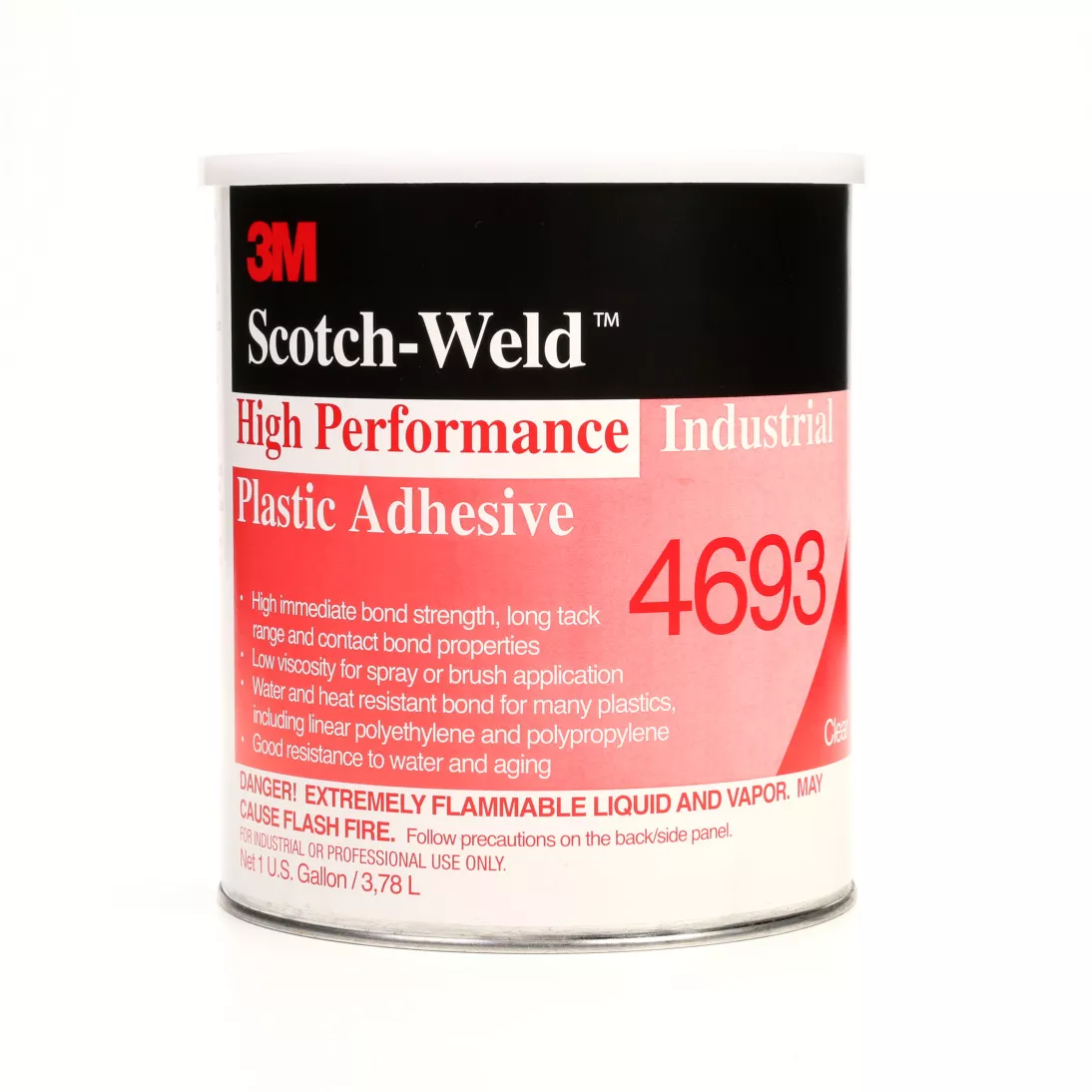 3M™ High Performance Industrial Plastic Adhesive 4693, Light Amber, 1
Gallon Can, 4/case