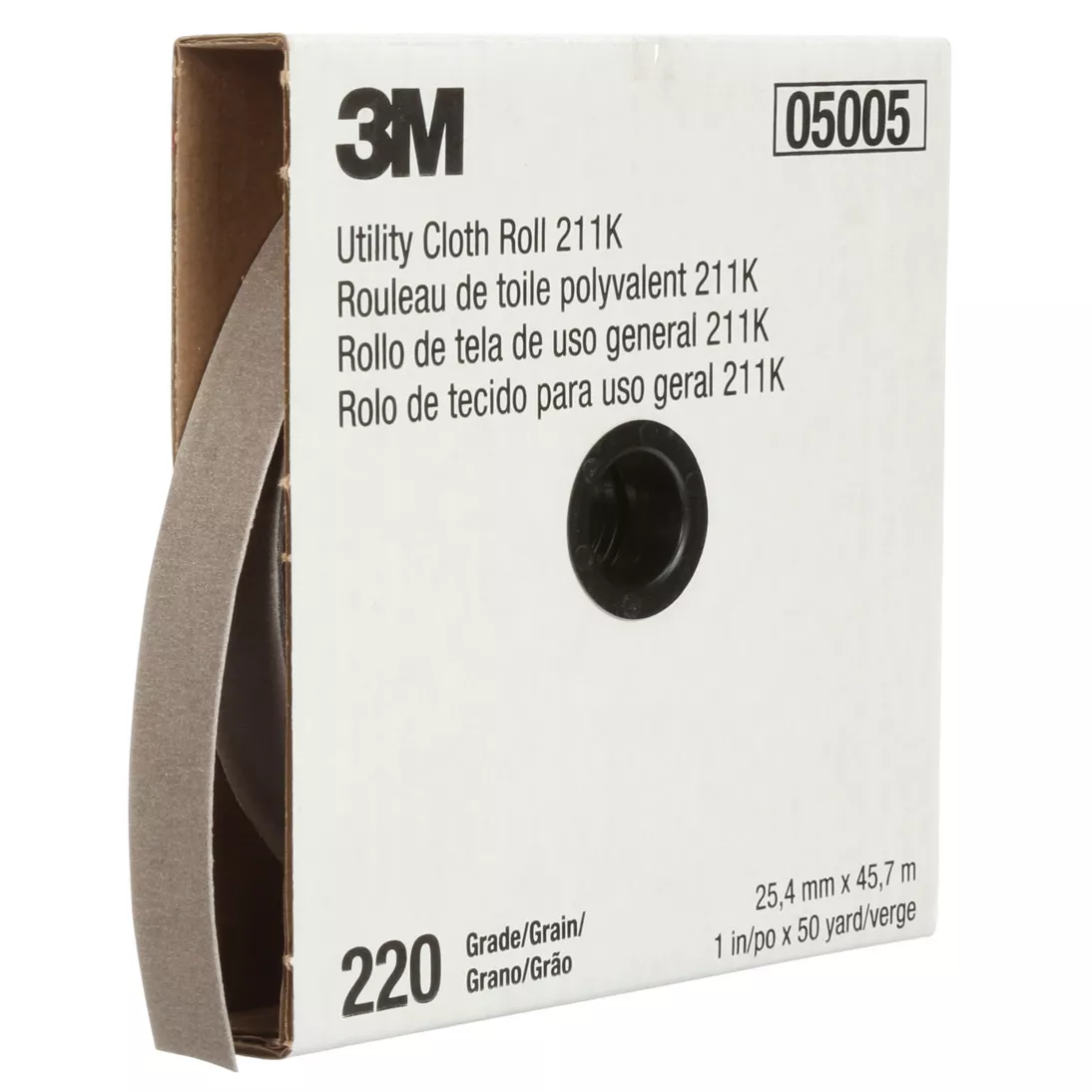 3M™ Utility Cloth Roll 211K, 220 J-weight, 2 in x 50 yd, 5 ea/Case