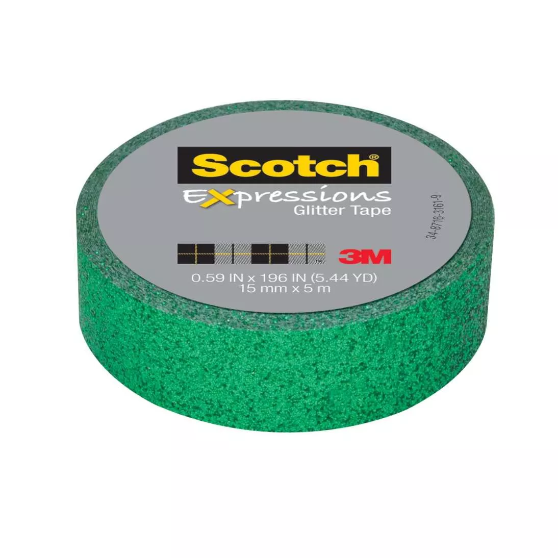 Scotch® Expressions Glitter Tape C514-GRN2, .59 in x 196 in (15 mm x 5
m) Dark Green Glitter