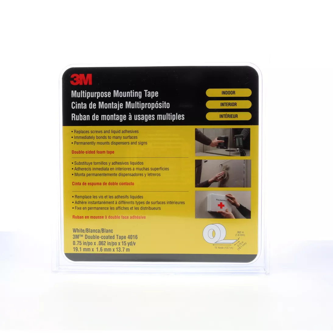 3M™ Multipurpose Mounting Tape 4016, Off White, 3/4 in x 15 yd, 62 mil,
12 rolls per case