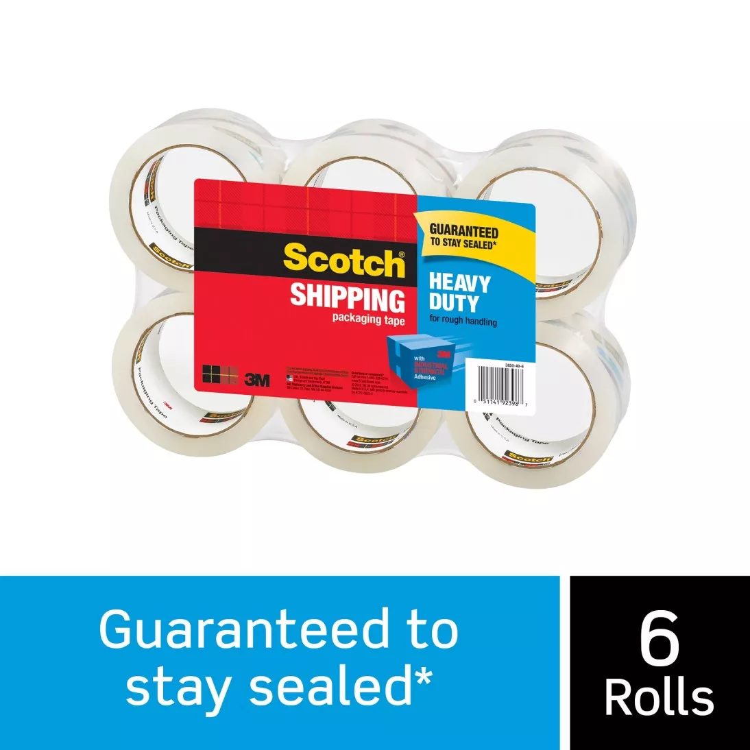 Scotch® Heavy Duty Shipping Packaging Tape, 3850-6-2BR, 1.88 in x 54.6
yd (48 mm x 50 m), 8 Rolls/Pack