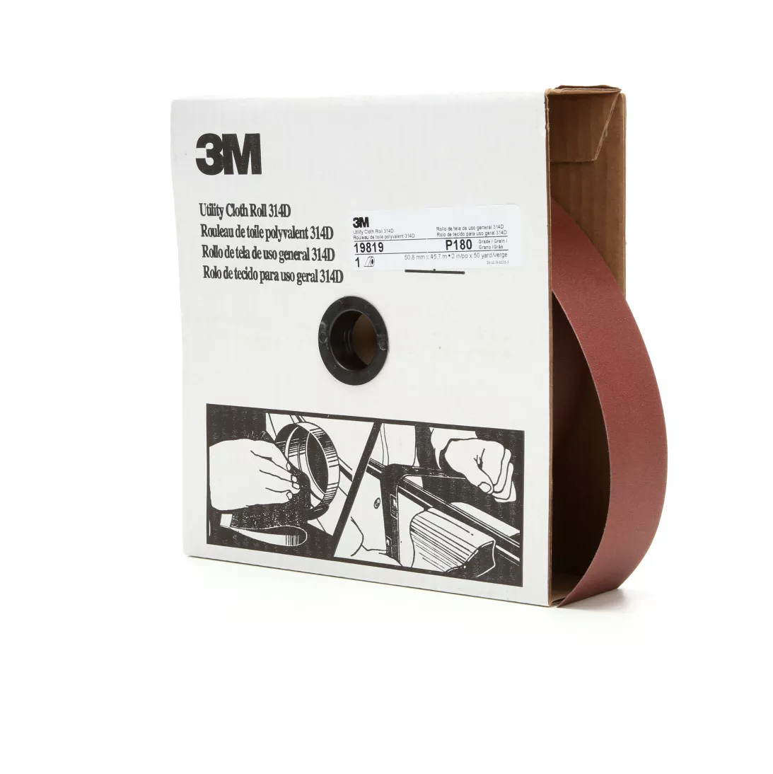 3M™ Utility Cloth Roll 314D, P180 J-weight, 2 in x 50 yd, 5 ea/Case