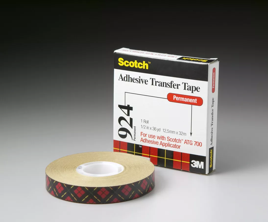Scotch® ATG Adhesive Transfer Tape 924, Clear, 1/2 in x 36 yd, 2 mil, 72
rolls per case