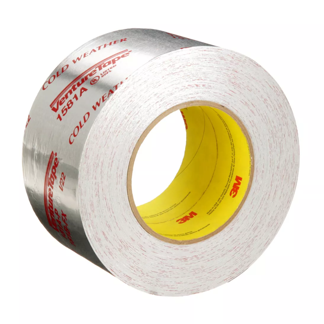 3M™ Venture Tape™ UL181A-P Aluminum Foil Tape 1581A, Silver, 99 mm x 55
m, 2 mil, 12 rolls per case