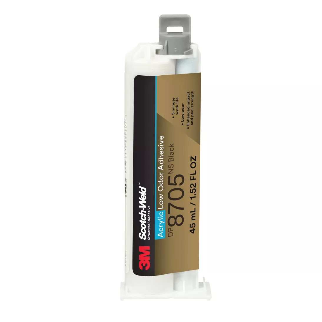 3M™ Scotch-Weld™ Low Odor Acrylic Adhesive DP8705NS, Black, 45 mL Duo-Pak, 12 ea/Case