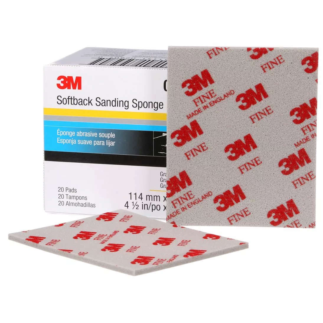 3M™ Softback Sanding Sponge 02604, 4 1/2 in x 5 1/2 in (115 mm x
140 mm), Fine, 20 Sponges/Pack, 6 Packs/Case