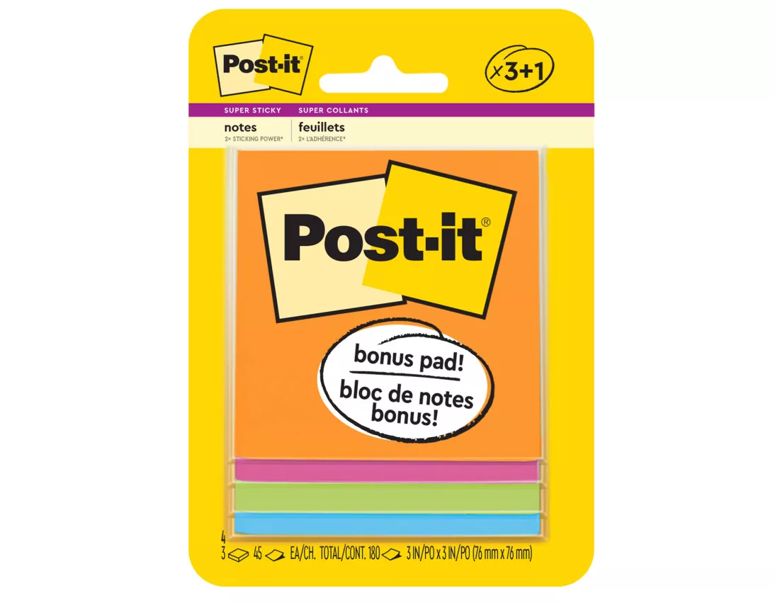 Post-it® Super Sticky Notes, 3321-SSAU-B, 3 in x 3 in (76 mm x 76 mm),
Rio de Janeiro colors
