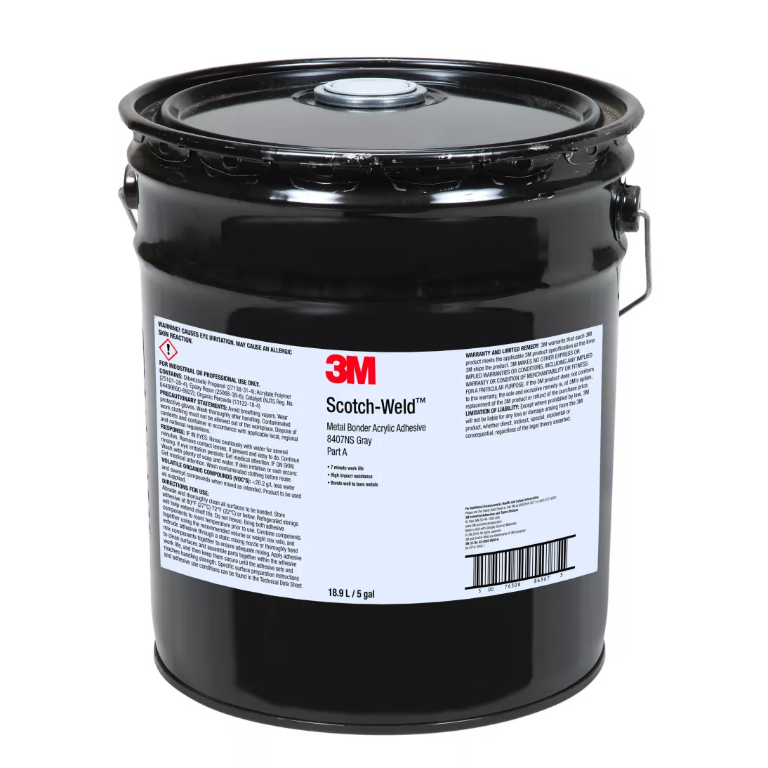 3M™ Scotch-Weld™ Metal Bonder Acrylic Adhesive Bead Free 8407NS Gray,
Part A, 5 Gallon Drum (Pail)