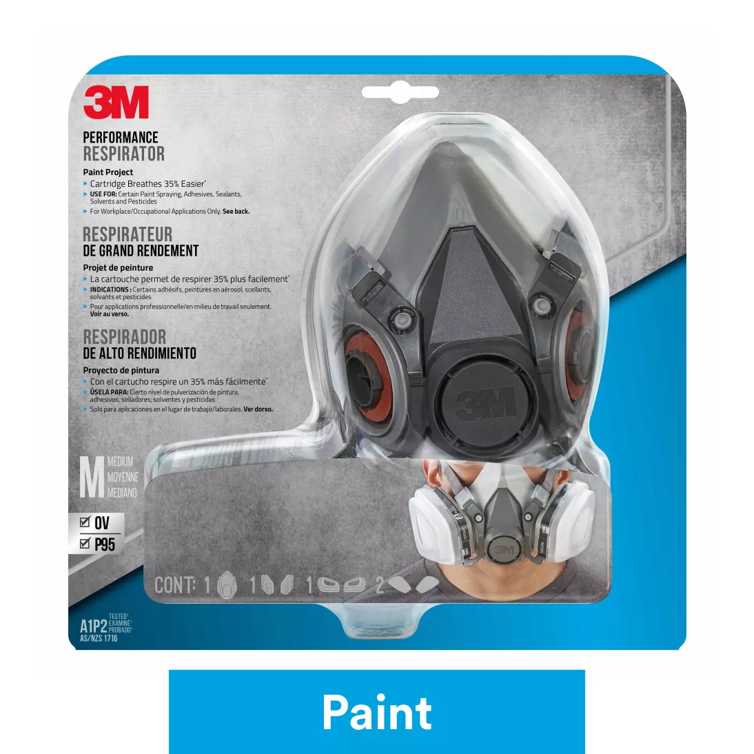 3M™ Performance Reusable Paint Project Respirator OV/P95, 6211P1-DC,
Size Medium, 1 each/pack, 4 packs/case
