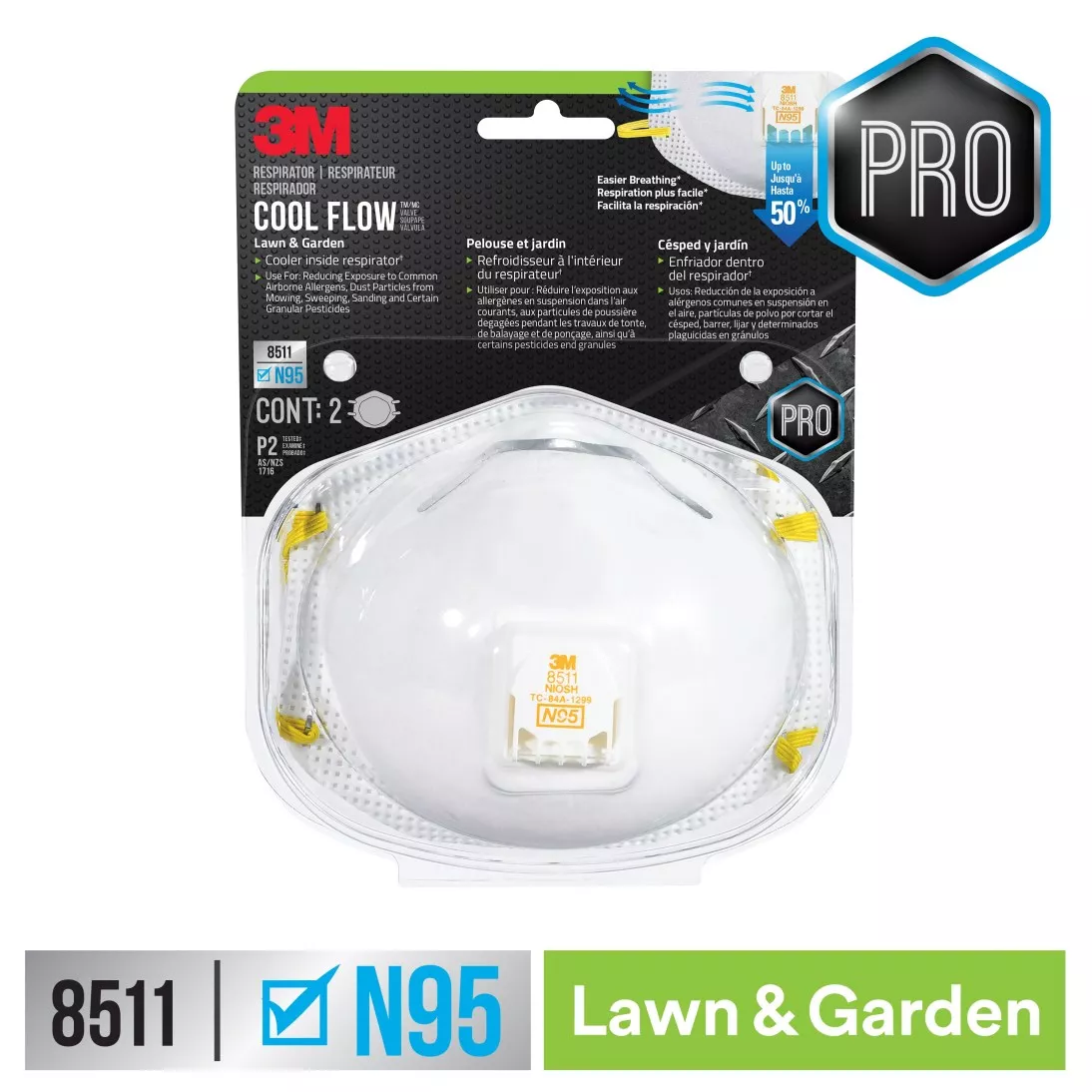 3M™ Lawn & Garden Valved Respirator 8511G2-DC-PS, 2 each/pack, 3
packs/case