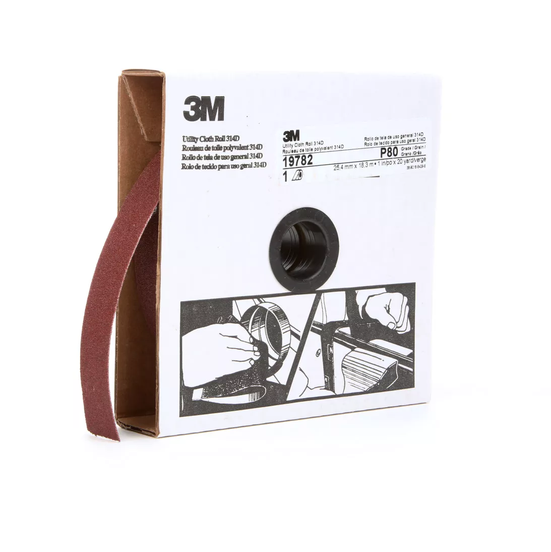 3M™ Utility Cloth Roll 314D, P80 J-weight, 1 in x 20 yd, 5 ea/Case