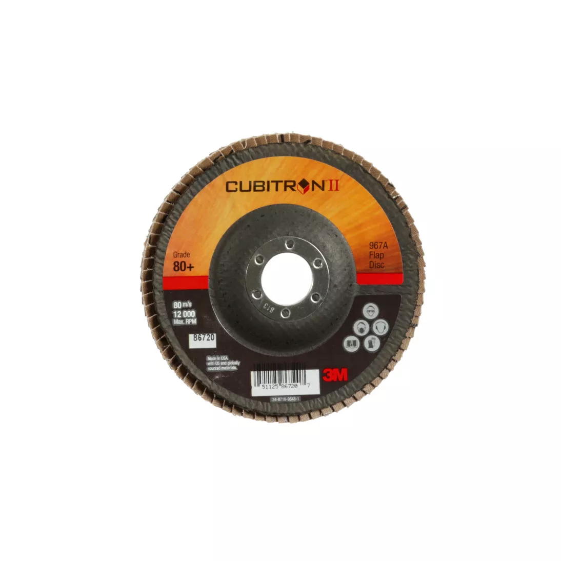 3M™ Cubitron™ II Flap Disc 967A, 80+, T29, 5 in x 7/8 in, 10 ea/Case