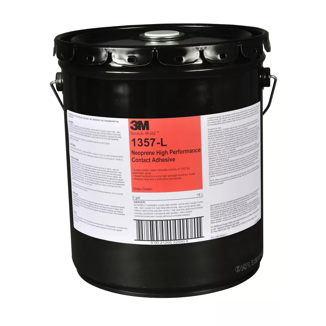 3M™ Neoprene High Performance Contact Adhesive 1357L, Gray-Green, 5
Gallon Drum (Pail)