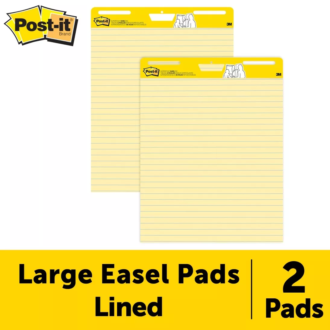 Post-it® Super Sticky Easel Pad 561, 25 in. x 30 in. Sheets, Yellow
Paper with Lines, 30 Sheets/Pad, 2 Pads/Pack