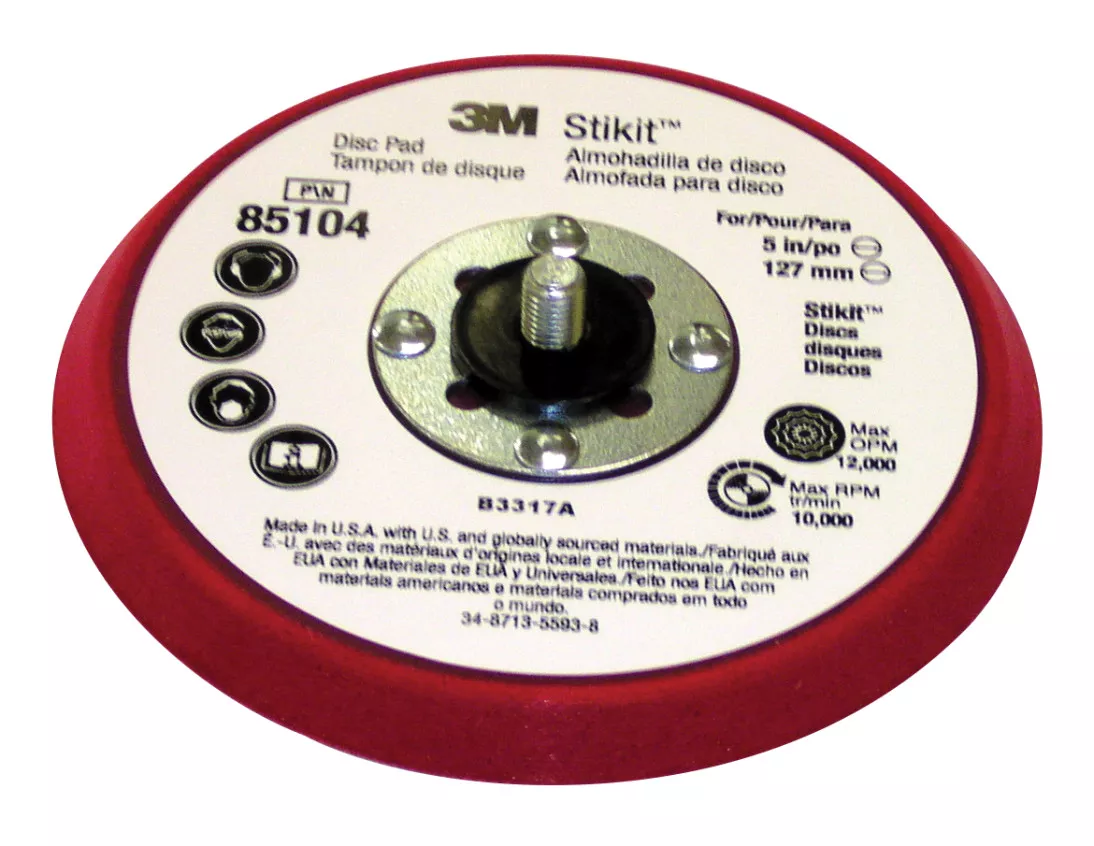 3M™ Stikit™ Low Profile Disc Pad 85104,Silver Face,Red Foam, 5 in x 3/8
in 5/16-24 External, 10 ea/Case