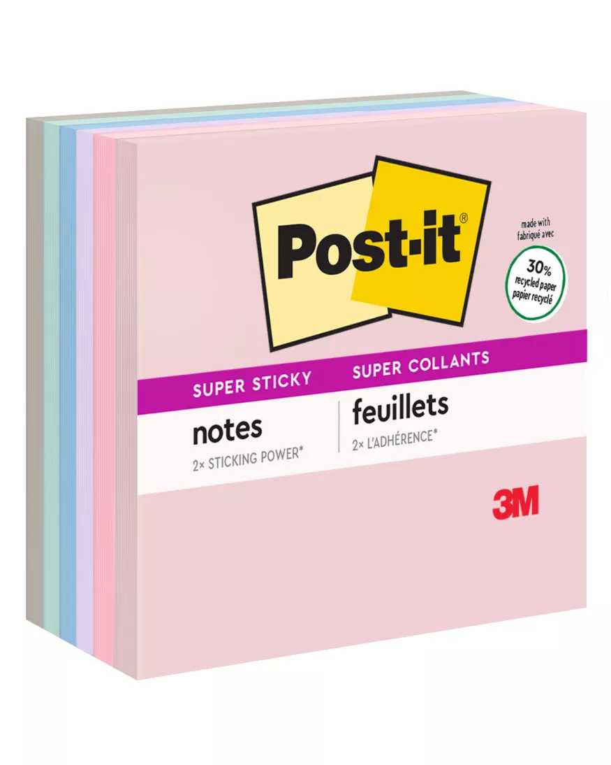 Post-it® Super Sticky Recycled Notes 654-6SSNRP, 3 in x 3 in (76 mm x 76 mm) Bali Colors