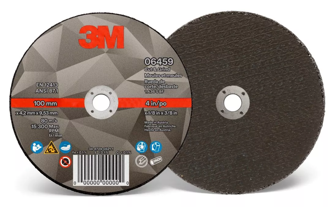 3M™ Cut & Grind Wheel, 06459, Type 1, 4 in x 1/8 in x 3/8 in, 10 per
inner, 20 per case