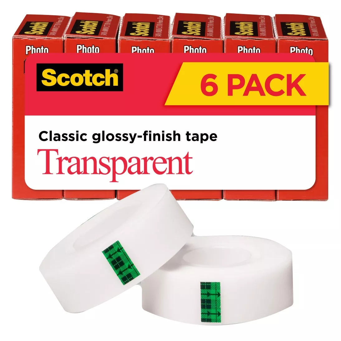 Scotch® Transparent Tape 600K6, Clear, 3/4 in. x 1000 in, 6 rolls per
Package