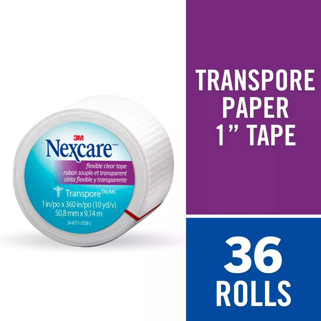 Nexcare™ Transpore™ Clear First Aid Tape, 527-P1, 1 in x 10 yds, Wrapped