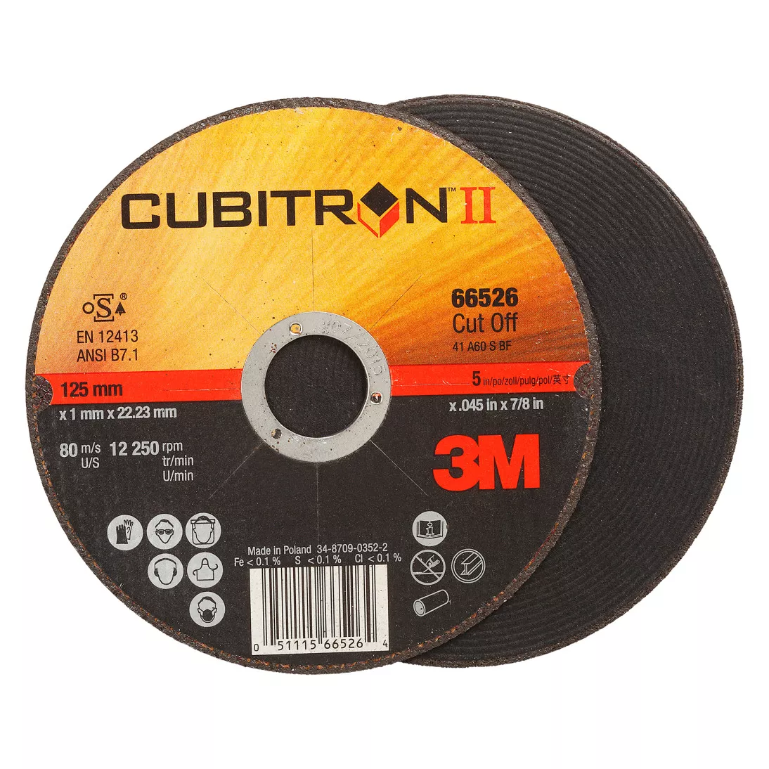 3M™ Cubitron™ II Cut-Off Wheel, 66526, 36, T41, 125 mm x 1.6 mm x 22.23
mm, 25/Inner, 50 ea/Case