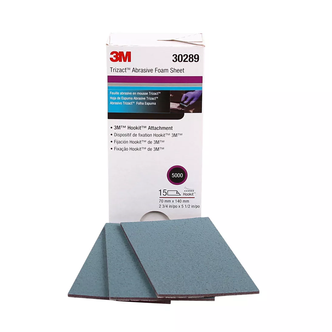 3M™ Trizact™ Hookit™ Finishing Foam Sheet 30289, 5000, 2-3/4 in x 5-1/2 in, 15 Sheets/Carton, 4 Cartons/Case
