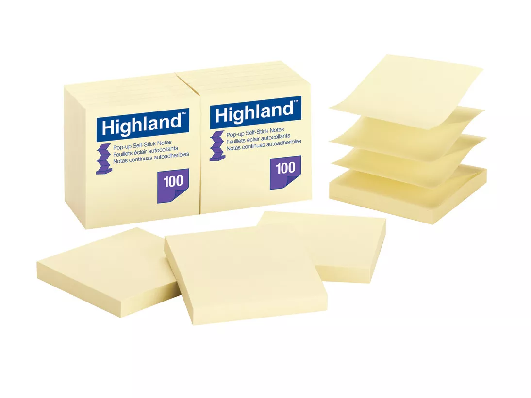 Highland™ Pop-up Self Stick Notes 6549-PuY, 3 in x 3 in (7.62 cm x 7.62
cm)