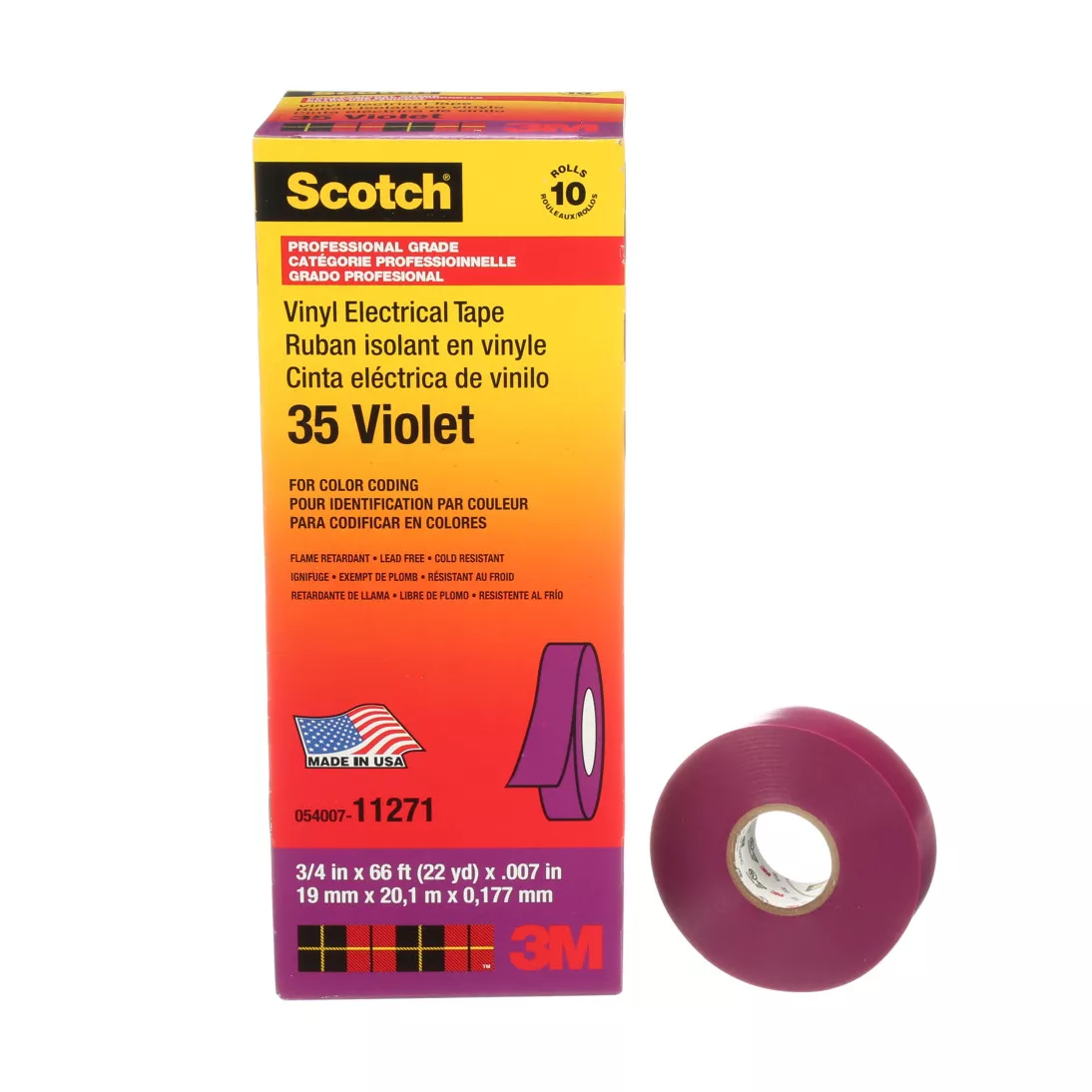 Scotch® Vinyl Color Coding Electrical Tape 35, 3/4 in x 66 ft, Violet,
10 rolls/carton, 100 rolls/Case