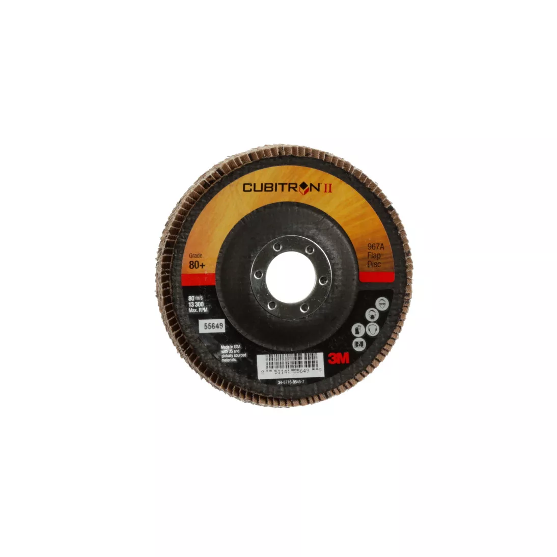 3M™ Cubitron™ II Flap Disc 967A, 80+, T29, 4-1/2 in x 7/8 in, Giant, 10
ea/Case