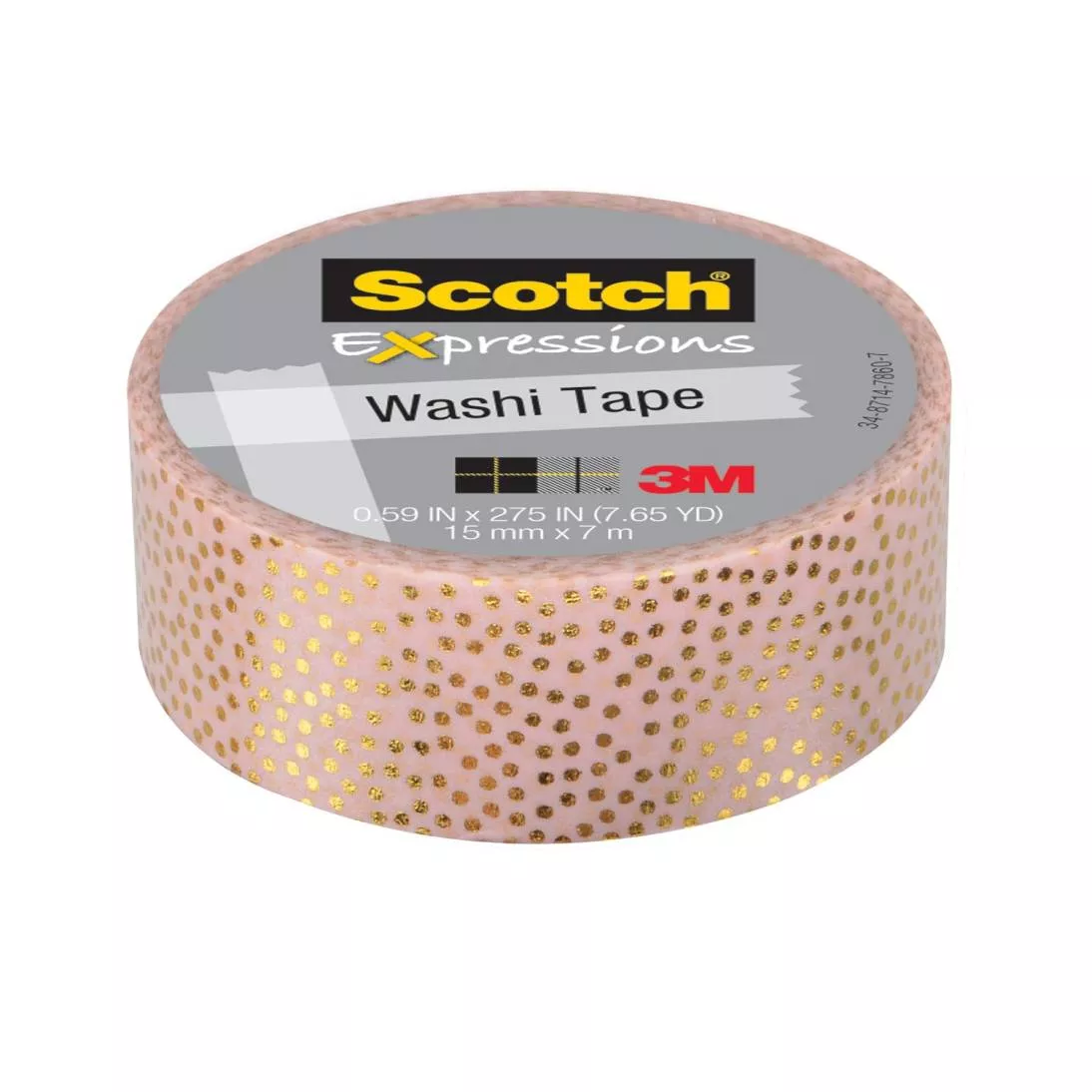 Scotch® Expressions Washi Tape C614-P2, Pastel Pink with Gold Foil Dots
