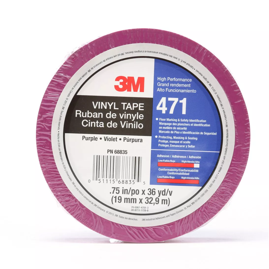 3M™ Vinyl Tape 471, Purple, 3/4 in x 36 yd, 5.2 mil, 48 rolls per case,
Individually Wrapped Conveniently Packaged