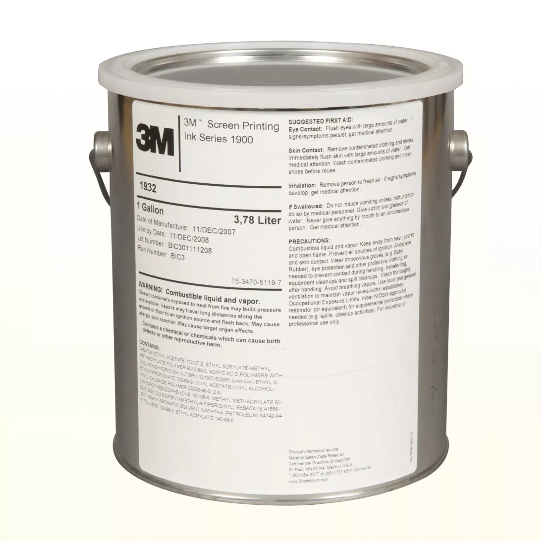 3M™ Screen Printing Ink 1932, Lemon Yellow, 1 Gallon Container