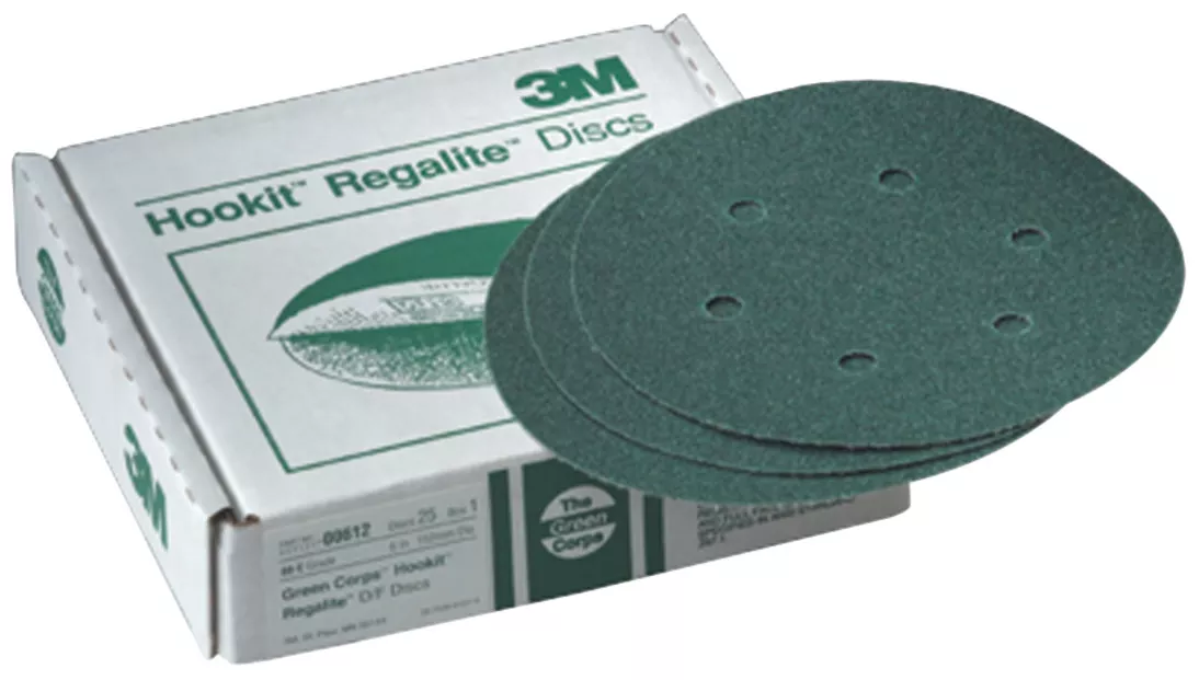 3M™ Green Corps™ Hookit™ Disc Dust Free, 00612, 6 in, 80, 25 discs per
carton, 5 cartons per case