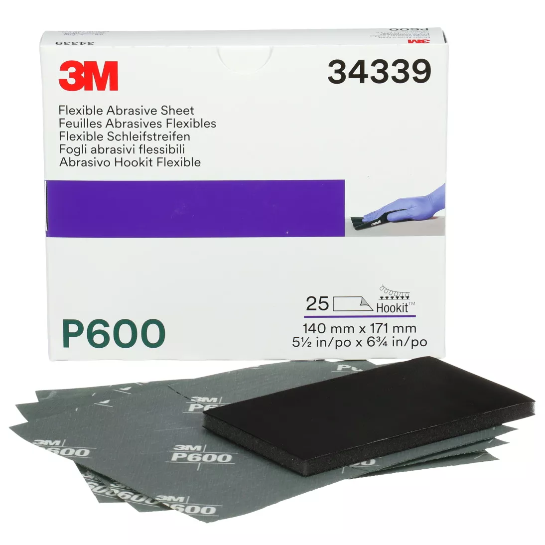 3M™ Hookit™ Flexible Abrasive Sheet, 34339, P600, 5.5 in x 6.8 in, 25
sheets per carton, 5 cartons per case