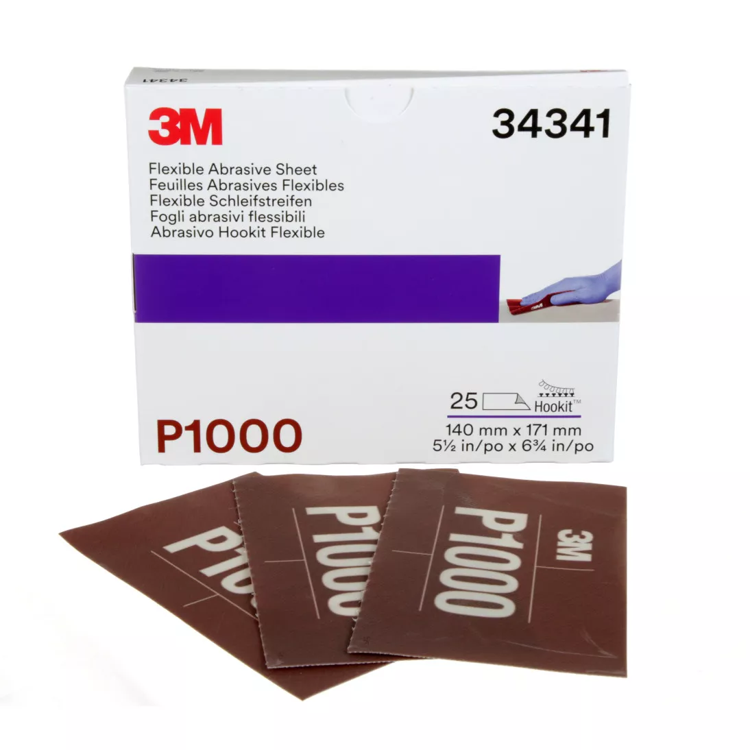 3M™ Hookit™ Flexible Abrasive Sheet, 34341, P1000, 5.5 in x 6.8 in, 25
sheets per carton, 5 cartons per case