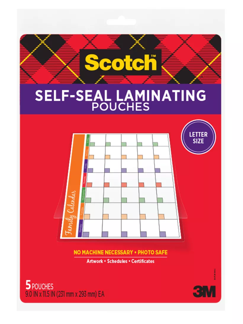 Scotch™ Self-Sealing Laminating Pouches LS854-5G, 9.0 in x 11.5 in x 0
in (231 mm x 293 mm)